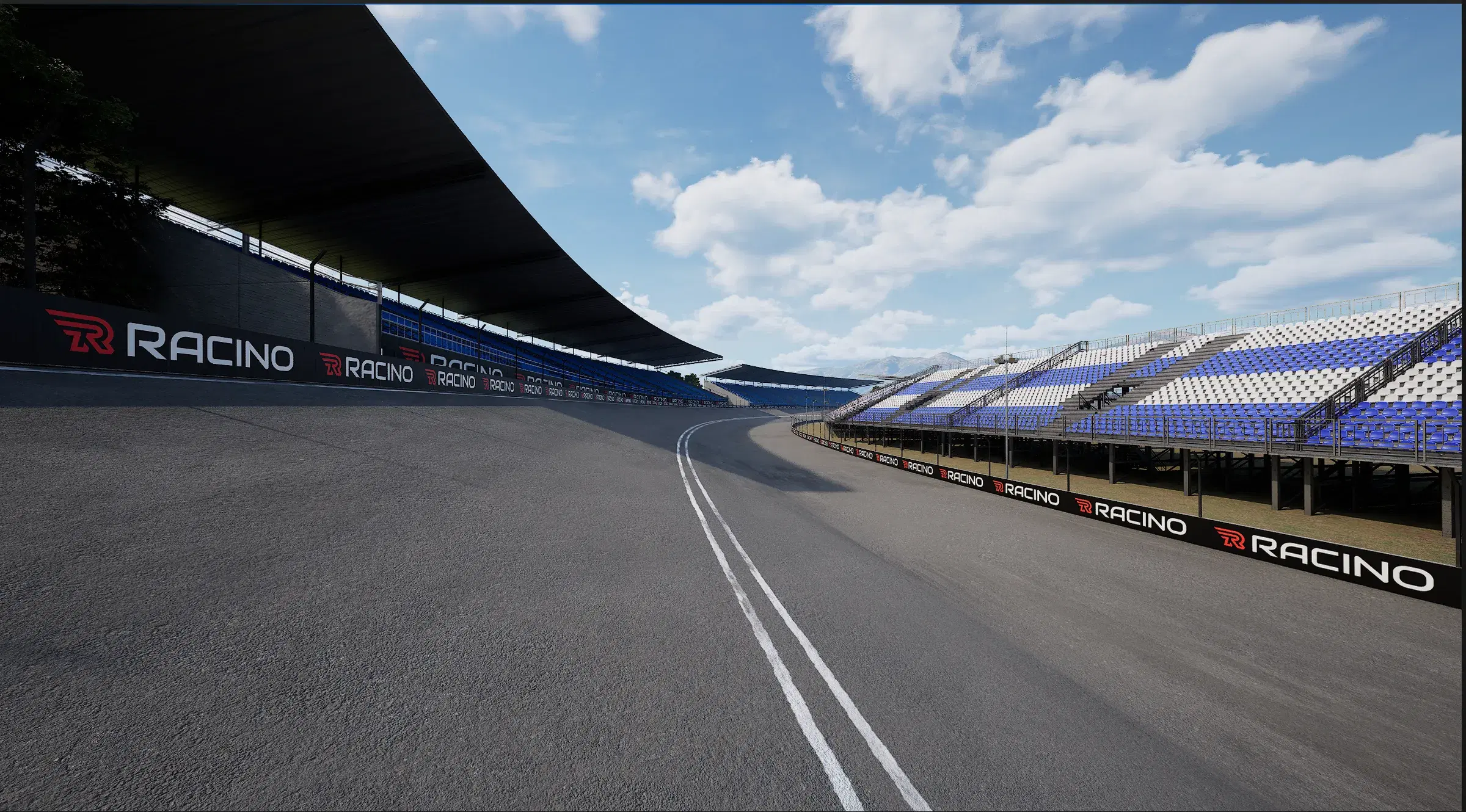 Racino-branded grandstand along an empty racetrack